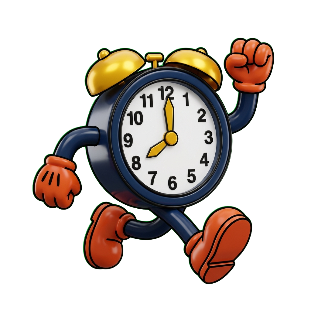 Running alarm clock mascot